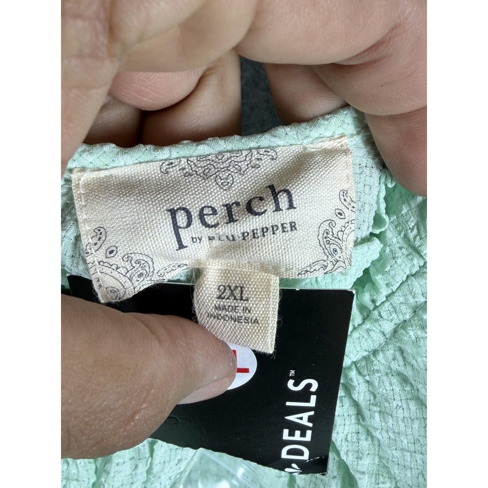 Perch By Blu Pepper Blouse Womens 2XL Mint Green Ruffle Sleeveless Textured Top - Picture 2 of 9